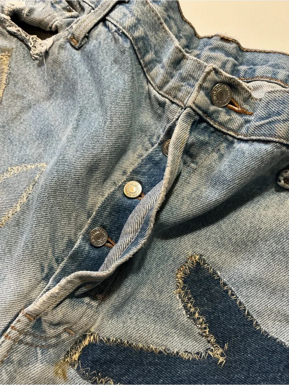 Vintage Levi’s Hands Reworked Upcycled 1 Of 1 Distressed Button Fly Denim Jeans